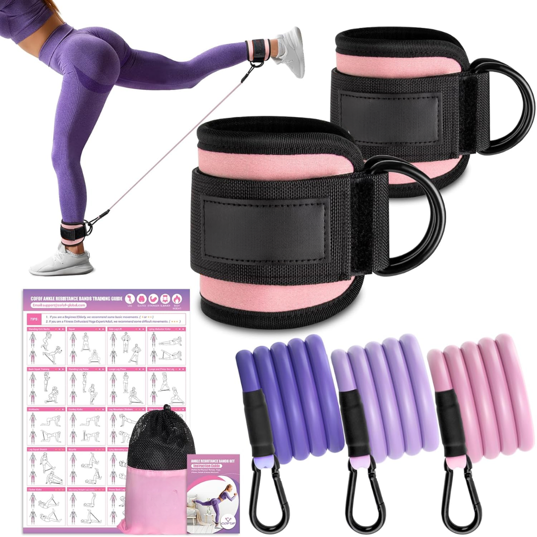 Ankle Resistance Bands with Sleeves – Set for Hip and Glute Exercises-Blossom Pink-Nora Luxe