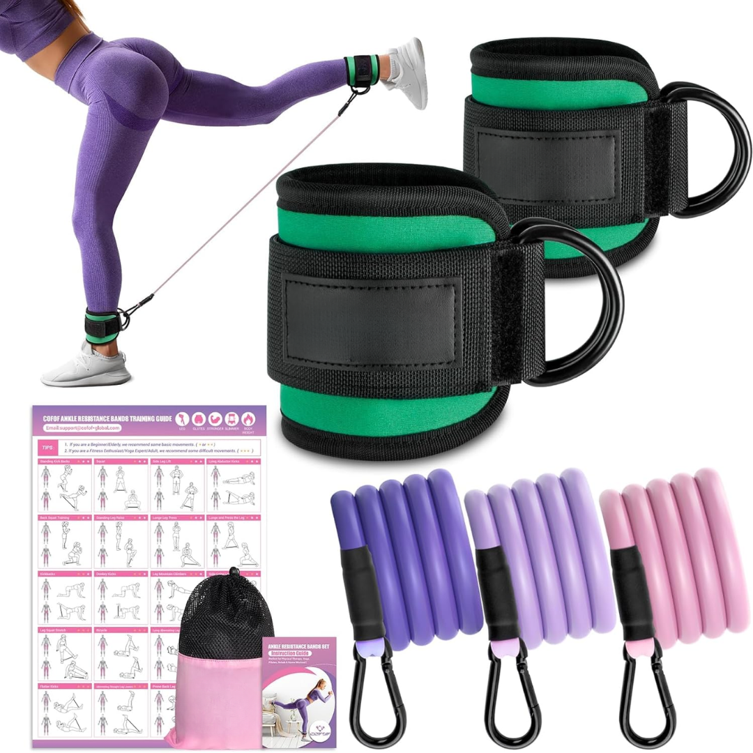 Ankle Resistance Bands with Sleeves – Set for Hip and Glute Exercises-Green-Nora Luxe
