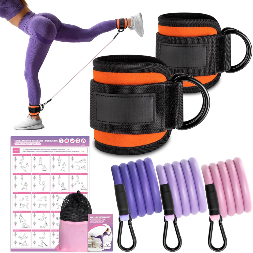 Ankle Resistance Bands with Sleeves – Set for Hip and Glute Exercises-Orange-Nora Luxe