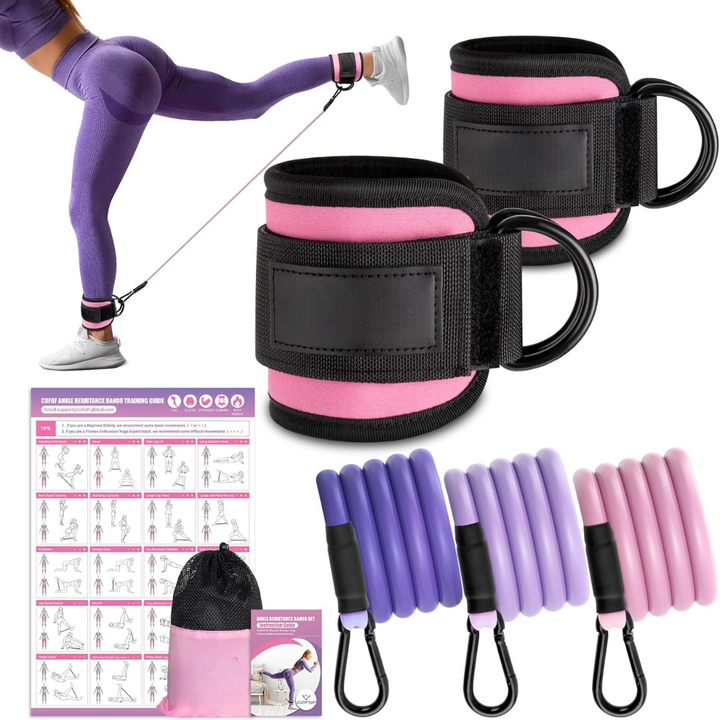 Ankle Resistance Bands with Sleeves – Set for Hip and Glute Exercises-Pink-Nora Luxe