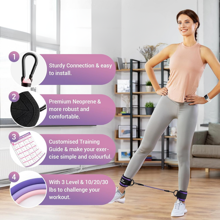 Ankle Resistance Bands with Sleeves – Set for Hip and Glute Exercises-Purple-Nora Luxe