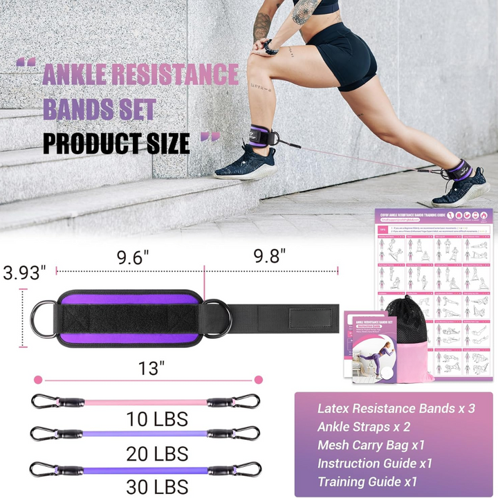 Ankle Resistance Bands with Sleeves – Set for Hip and Glute Exercises-Purple-Nora Luxe