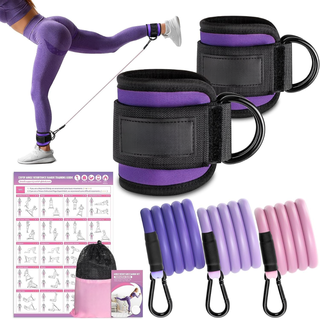 Ankle Resistance Bands with Sleeves – Set for Hip and Glute Exercises-Purple-Nora Luxe