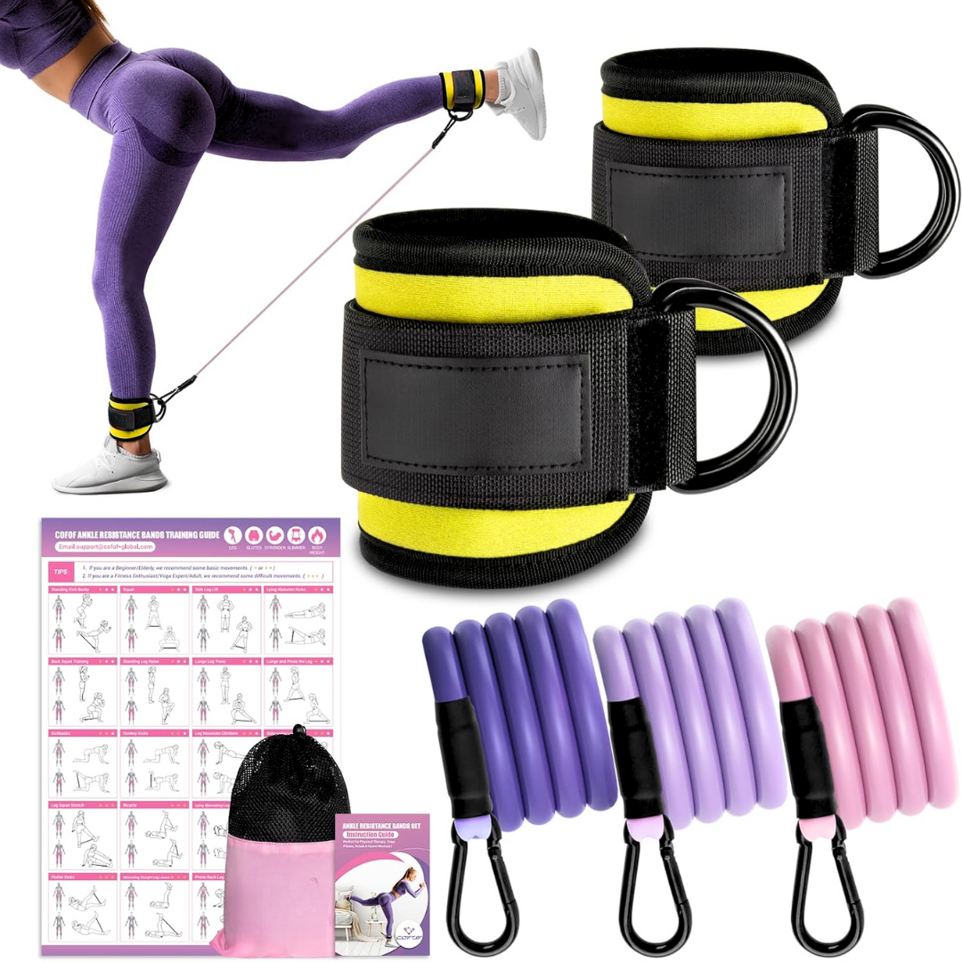 Ankle Resistance Bands with Sleeves – Set for Hip and Glute Exercises-Yellow-Nora Luxe