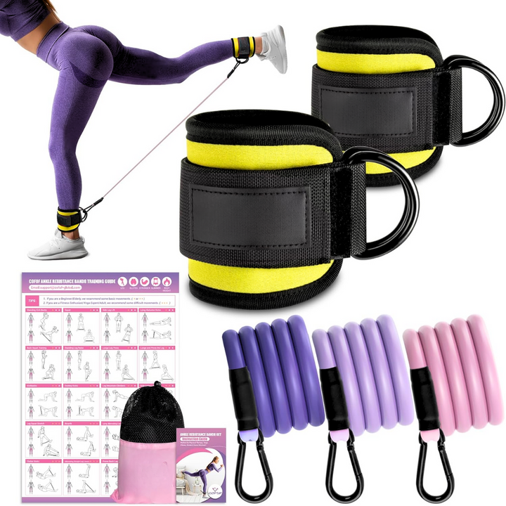 Ankle Resistance Bands with Sleeves – Set for Hip and Glute Exercises-Yellow-Nora Luxe