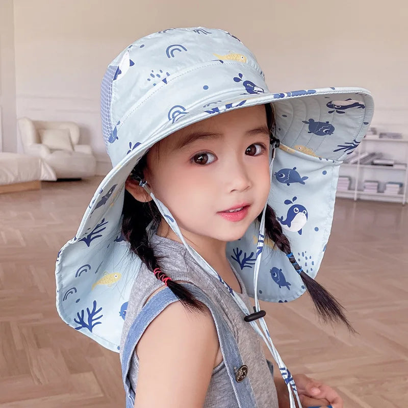 ANTI-UV KIDS SUN HAT WITH WHISTLE - SUMMER BUCKET HAT FOR BOYS AND GIRLS-Olive Green-Nora Luxe