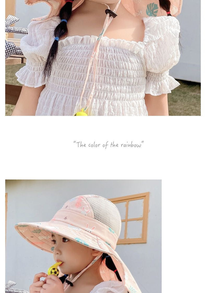 ANTI-UV KIDS SUN HAT WITH WHISTLE - SUMMER BUCKET HAT FOR BOYS AND GIRLS-White-Nora Luxe