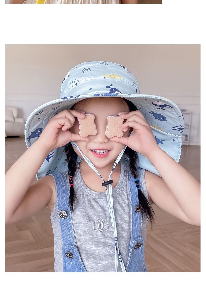 ANTI-UV KIDS SUN HAT WITH WHISTLE - SUMMER BUCKET HAT FOR BOYS AND GIRLS-White-Nora Luxe