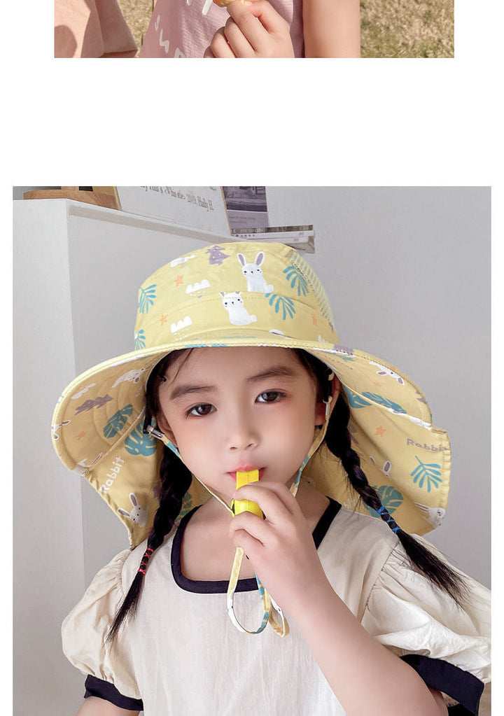 ANTI-UV KIDS SUN HAT WITH WHISTLE - SUMMER BUCKET HAT FOR BOYS AND GIRLS-White-Nora Luxe