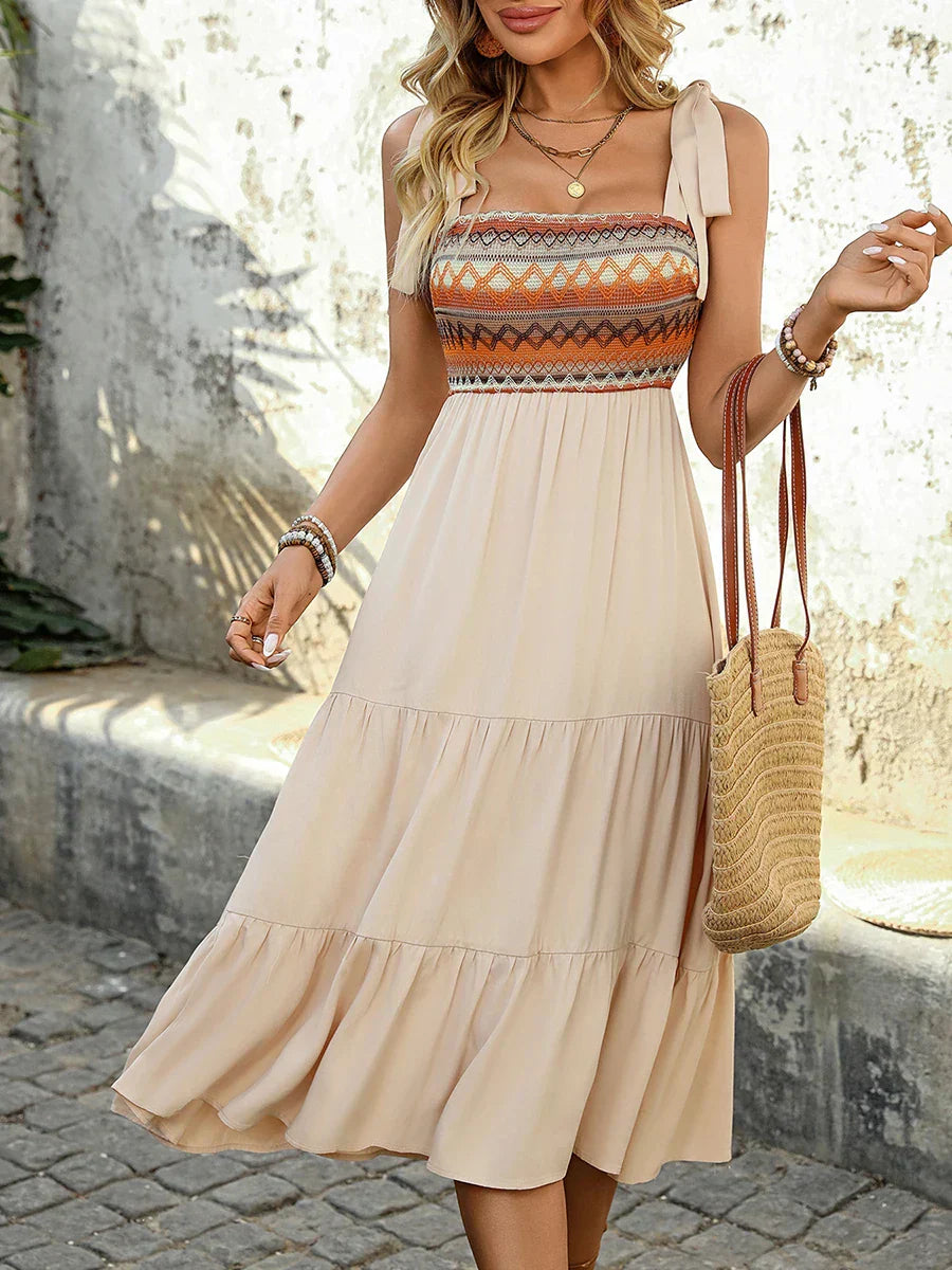 Apricot-colored airy & stylish spaghetti strap midi dress for summer – Lina-S-Nora Luxe