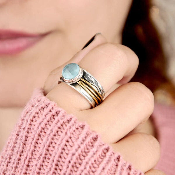 Aquamarine Spinner Ring - Selene-2.01 in-Nora Luxe
