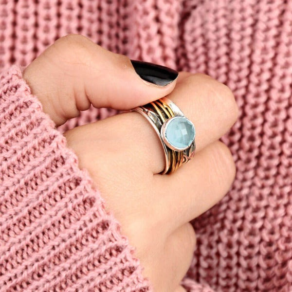 Aquamarine Spinner Ring - Selene-2.01 in-Nora Luxe