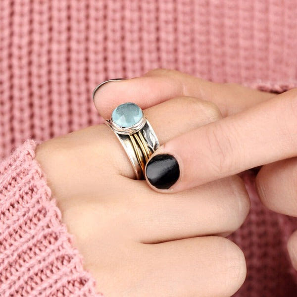 Aquamarine Spinner Ring - Selene-2.01 in-Nora Luxe
