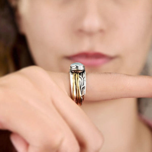 Aquamarine Spinner Ring - Selene-2.01 in-Nora Luxe