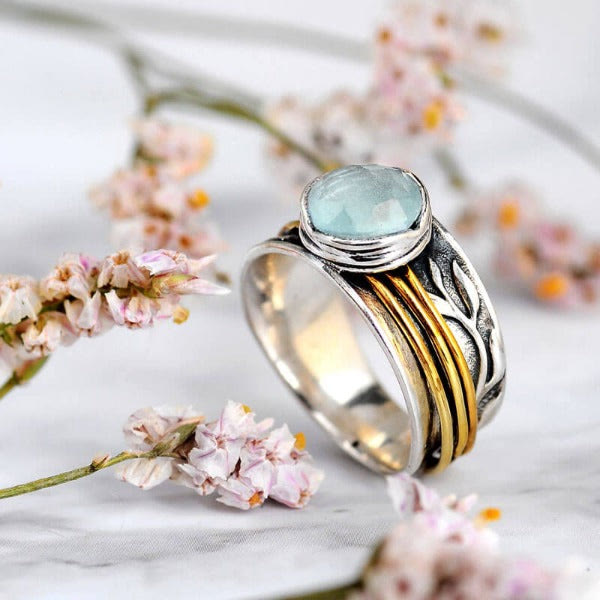 Aquamarine Spinner Ring - Selene-2.01 in-Nora Luxe