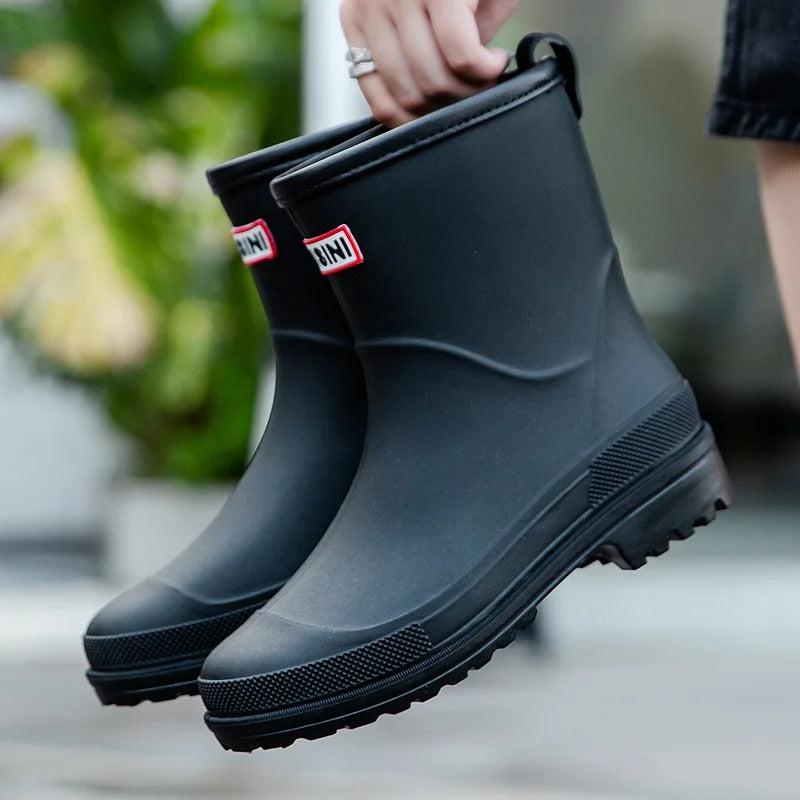 AquaStride 2.0 | Stylish Half-High Waterproof Rain Boots for Women-Black-6-Nora Luxe