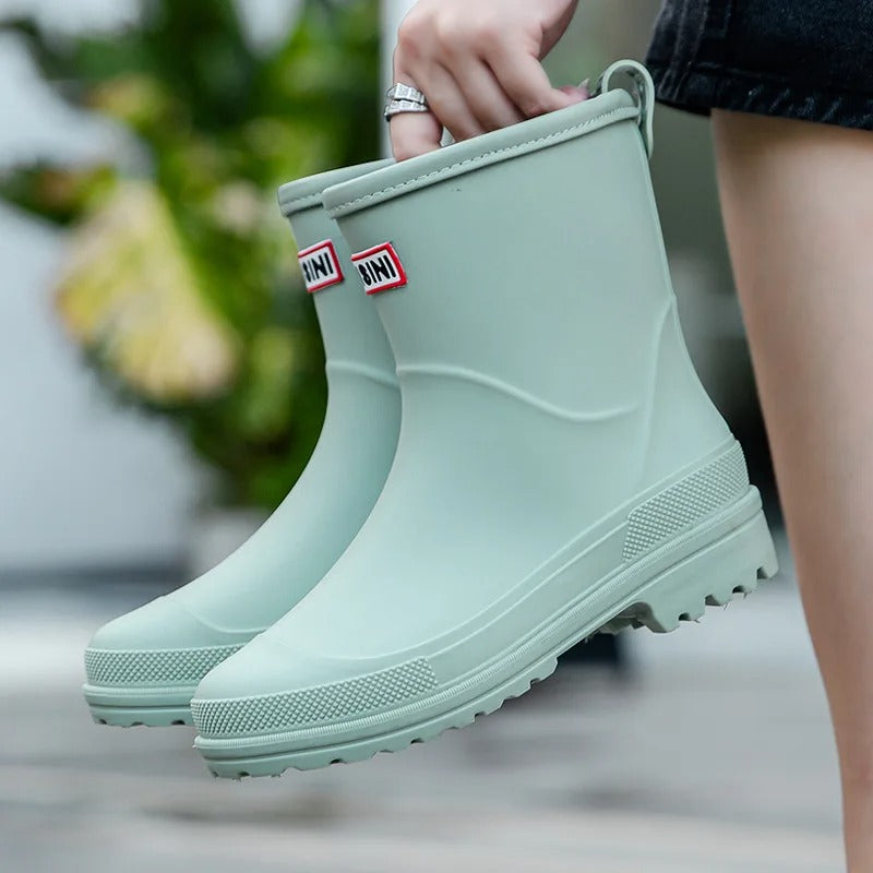 AquaStride 2.0 | Stylish Half-High Waterproof Rain Boots for Women-Green-6-Nora Luxe
