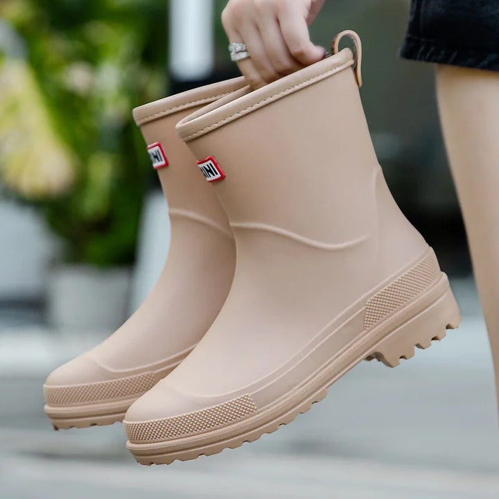 AquaStride 2.0 | Stylish Half-High Waterproof Rain Boots for Women-Khaki-6-Nora Luxe