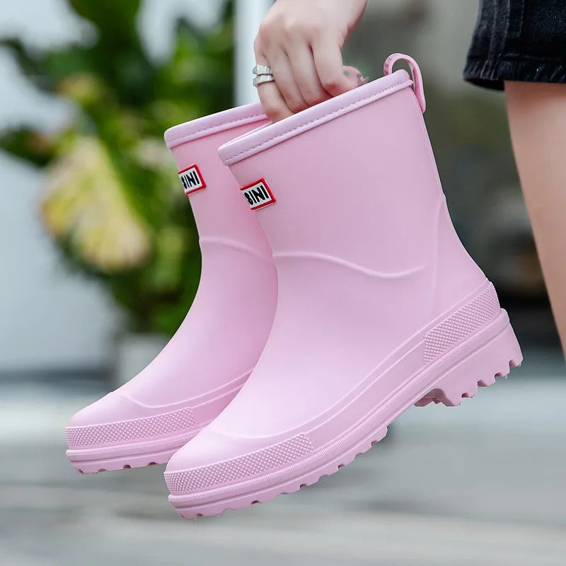 AquaStride 2.0 | Stylish Half-High Waterproof Rain Boots for Women-Pink-6-Nora Luxe
