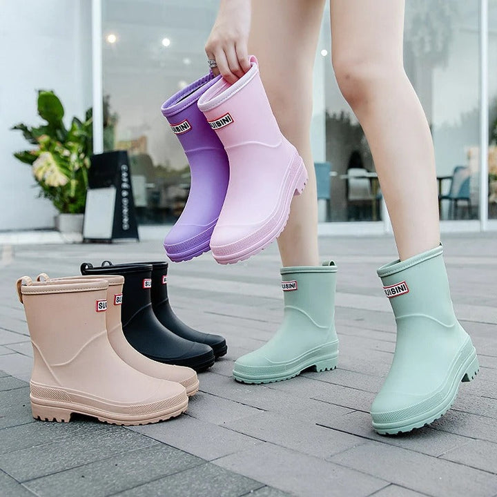 AquaStride 2.0 | Stylish Half-High Waterproof Rain Boots for Women-Purple-6-Nora Luxe