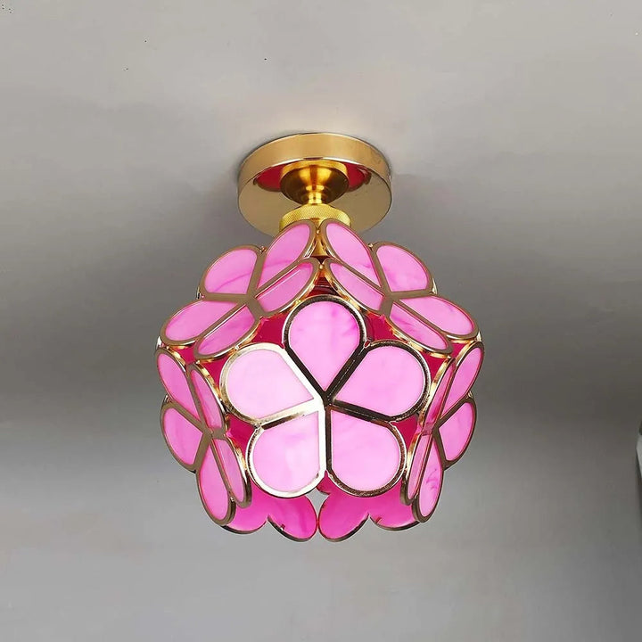 Artistic Glass Ceiling Lamp with Flower Pattern - FlowerHall-Green-D7.87 × H9.84 in-Nora Luxe