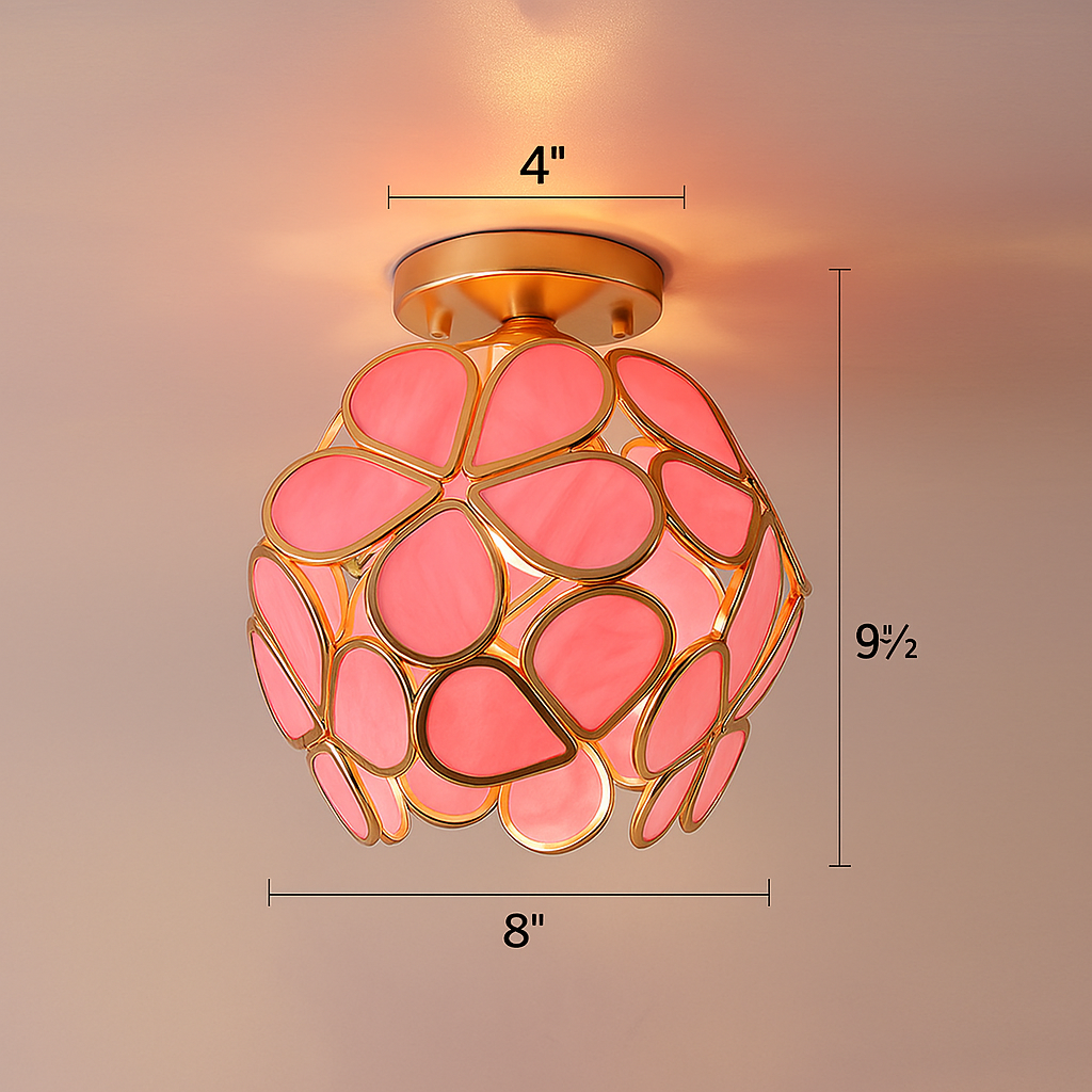 Artistic Glass Ceiling Lamp with Flower Pattern - FlowerHall-Green-D7.87 × H9.84 in-Nora Luxe