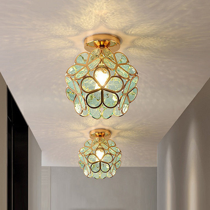 Artistic Glass Ceiling Lamp with Flower Pattern - FlowerHall-Green-D7.87 × H9.84 in-Nora Luxe