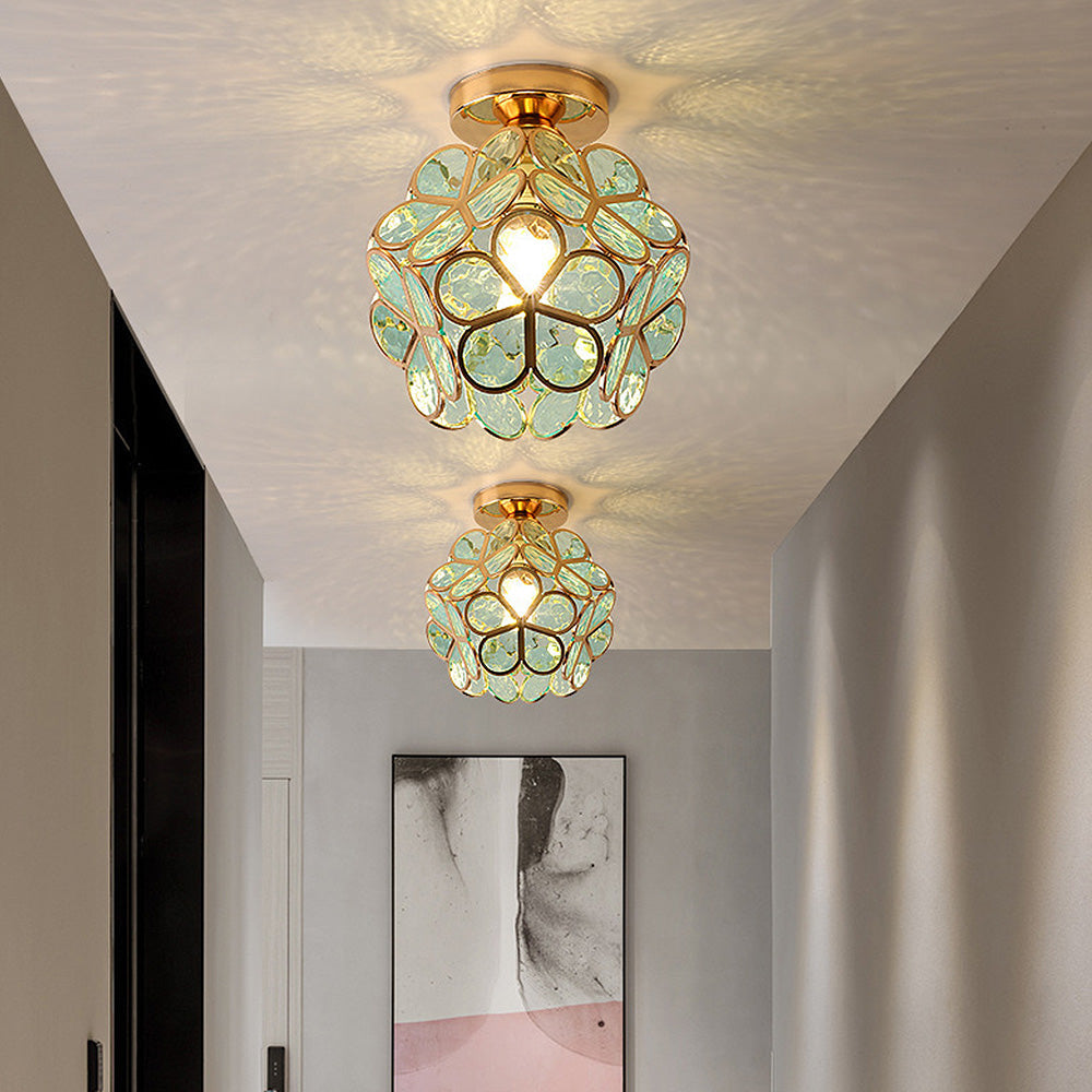 Artistic Glass Ceiling Lamp with Flower Pattern - FlowerHall-Green-D7.87 × H9.84 in-Nora Luxe
