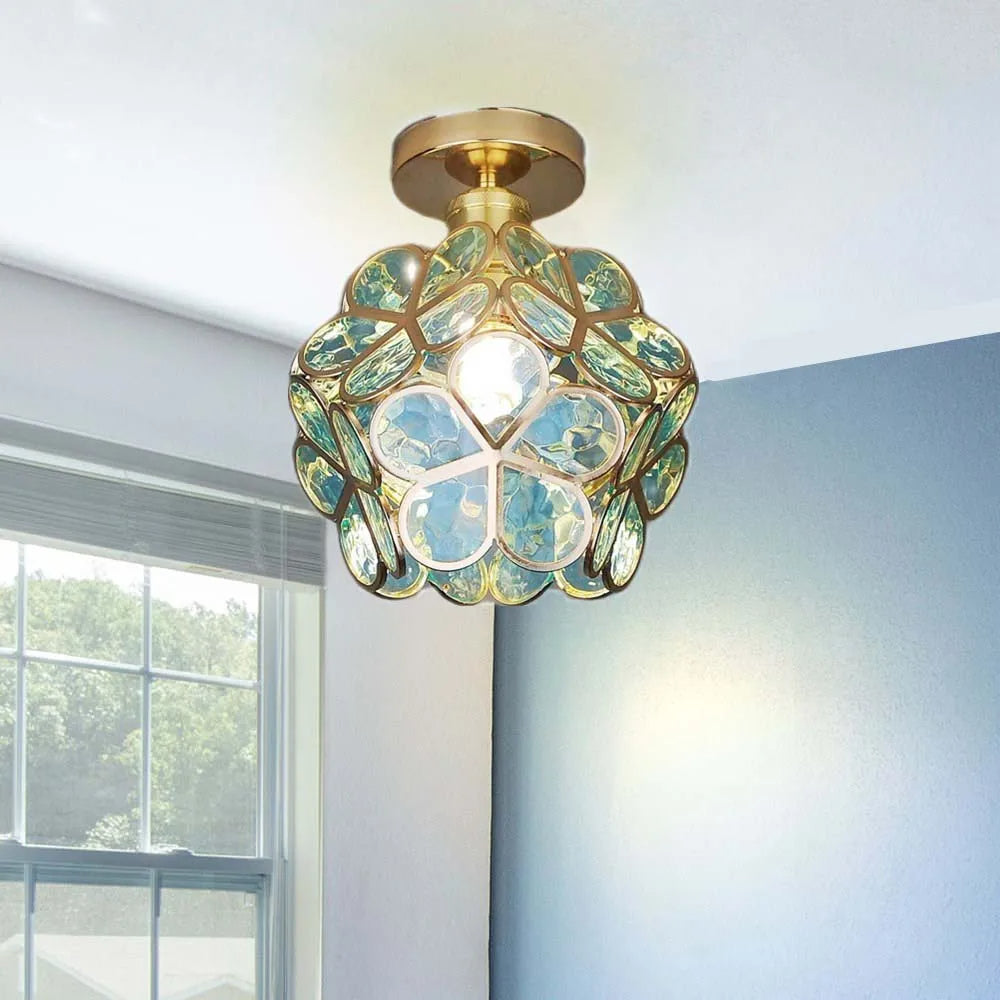 Artistic Glass Ceiling Lamp with Flower Pattern - FlowerHall-Green-D7.87 × H9.84 in-Nora Luxe