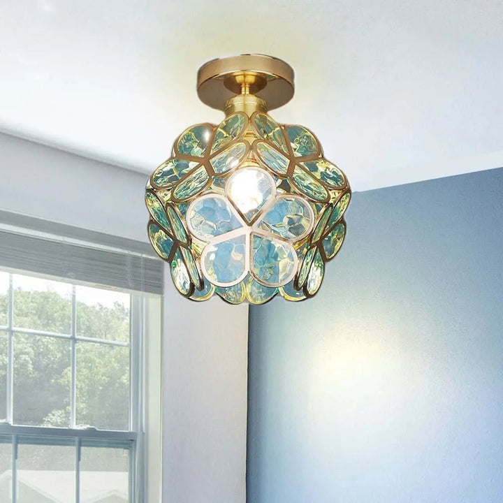 Artistic Glass Ceiling Lamp with Flower Pattern - FlowerHall-Green-D7.87 × H9.84 in-Nora Luxe