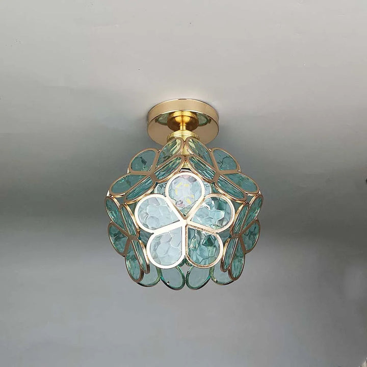 Artistic Glass Ceiling Lamp with Flower Pattern - FlowerHall-Green-D7.87 × H9.84 in-Nora Luxe
