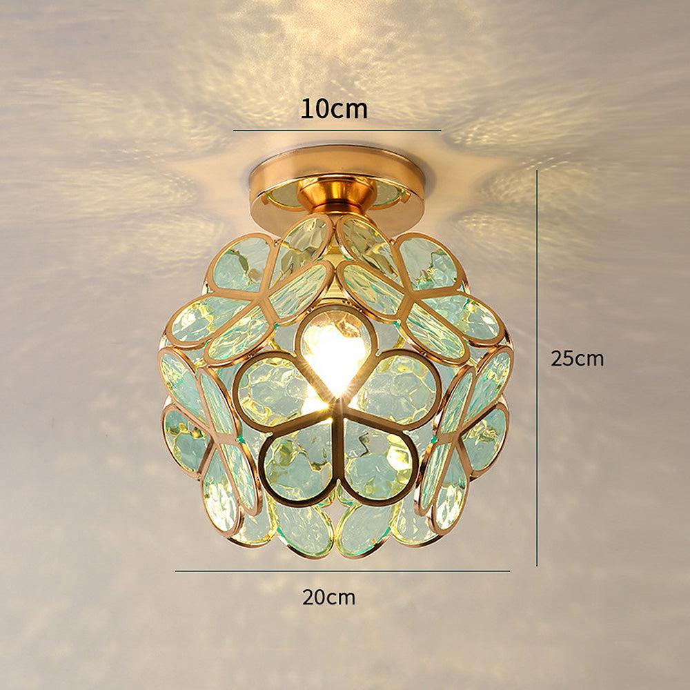 Artistic Glass Ceiling Lamp with Flower Pattern - FlowerHall-Green-D7.87 × H9.84 in-Nora Luxe