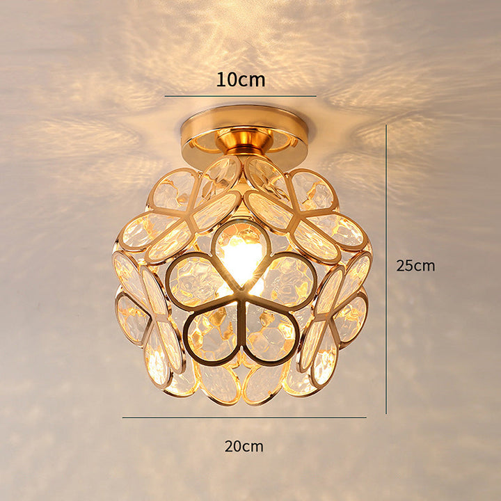 Artistic Glass Ceiling Lamp with Flower Pattern - FlowerHall-Green-D7.87 × H9.84 in-Nora Luxe