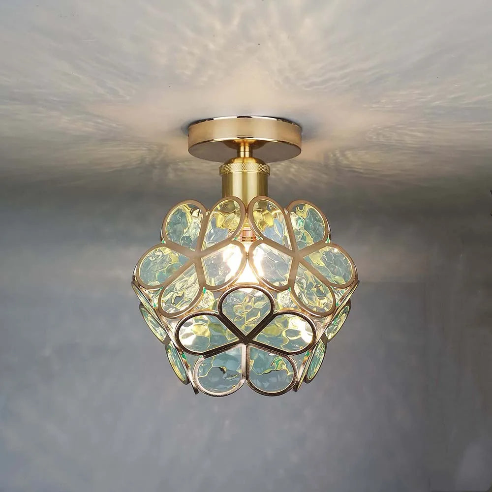 Artistic Glass Ceiling Lamp with Flower Pattern - FlowerHall-Green-D7.87 × H9.84 in-Nora Luxe