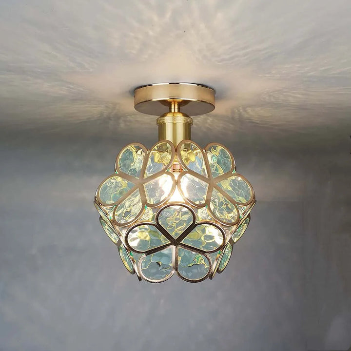 Artistic Glass Ceiling Lamp with Flower Pattern - FlowerHall-Green-D7.87 × H9.84 in-Nora Luxe
