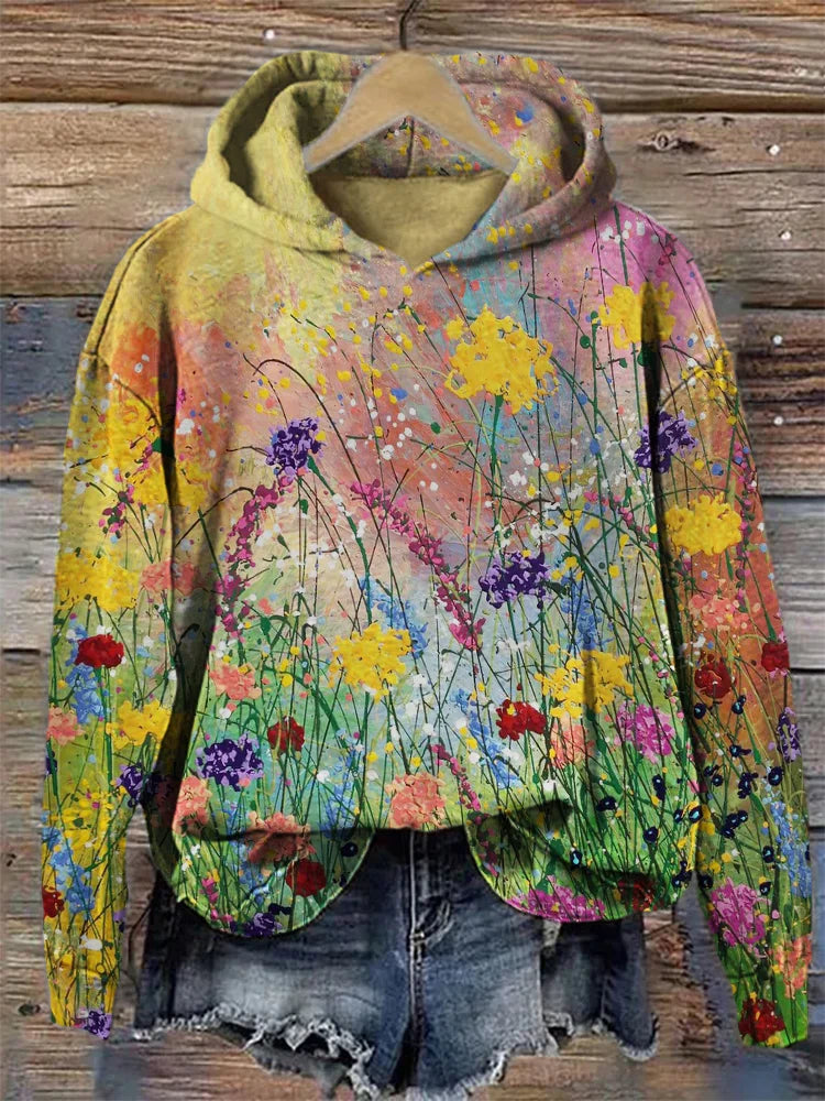Artistic Hoodie with Floral Print - Nora-S-Nora Luxe