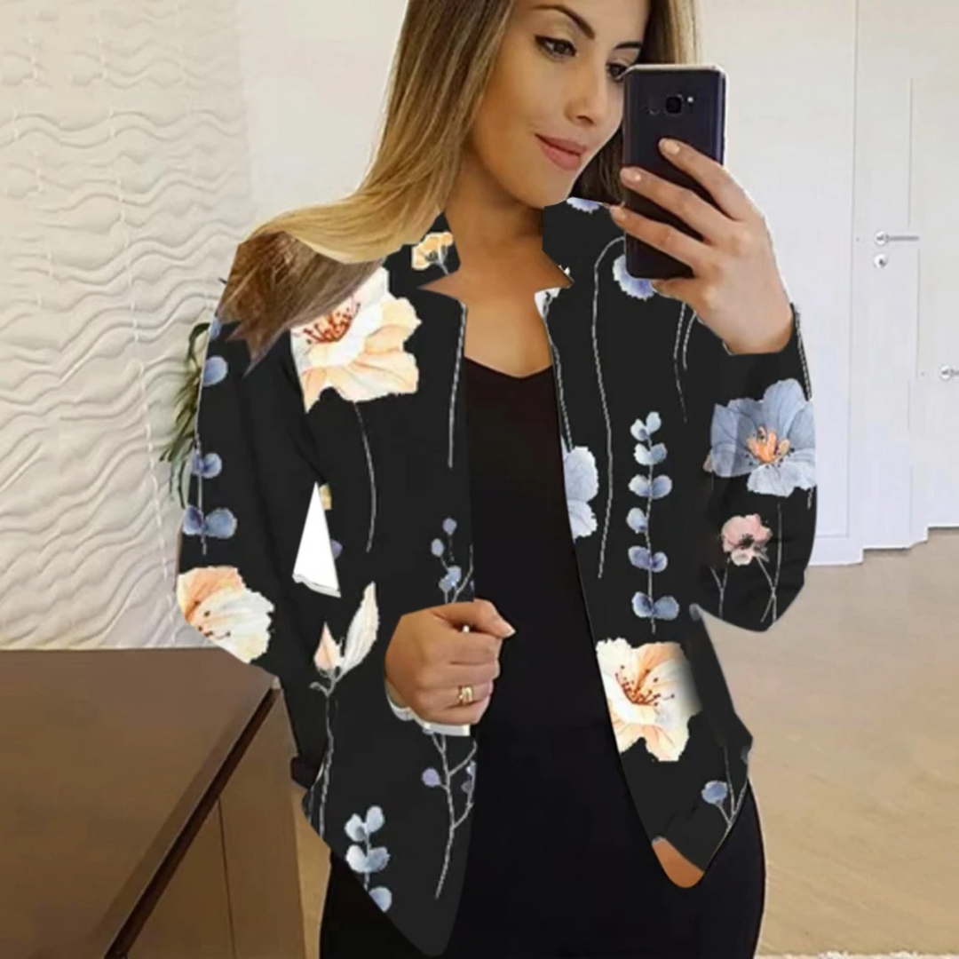 Artistic Ladies' Blazer with Ink & Wash Design - Amaya-Black-S-Nora Luxe