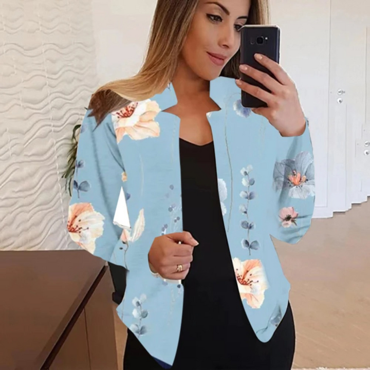 Artistic Ladies' Blazer with Ink & Wash Design - Amaya-Blue-S-Nora Luxe