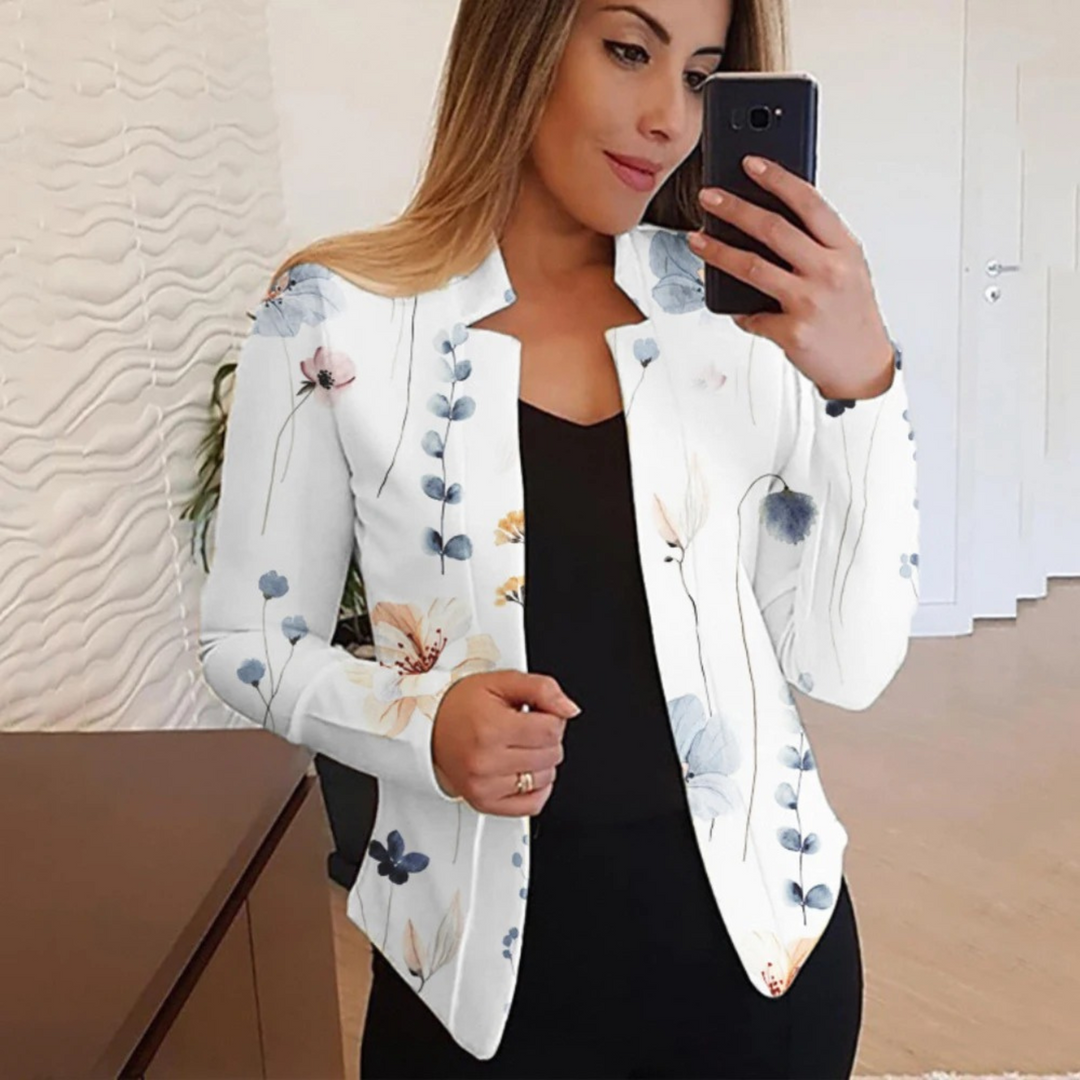 Artistic Ladies' Blazer with Ink & Wash Design - Amaya-White-S-Nora Luxe