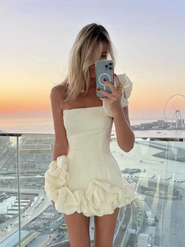 Asymmetric One-Shoulder Dress - Evelyn-White-S-Nora Luxe