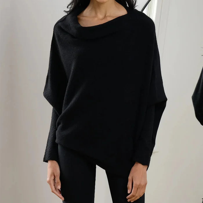Asymmetric Oversized Women's Sweater - Sophia-Black-Nora Luxe