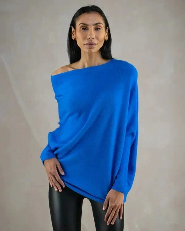 Asymmetric Oversized Women's Sweater - Sophia-Blue-Nora Luxe