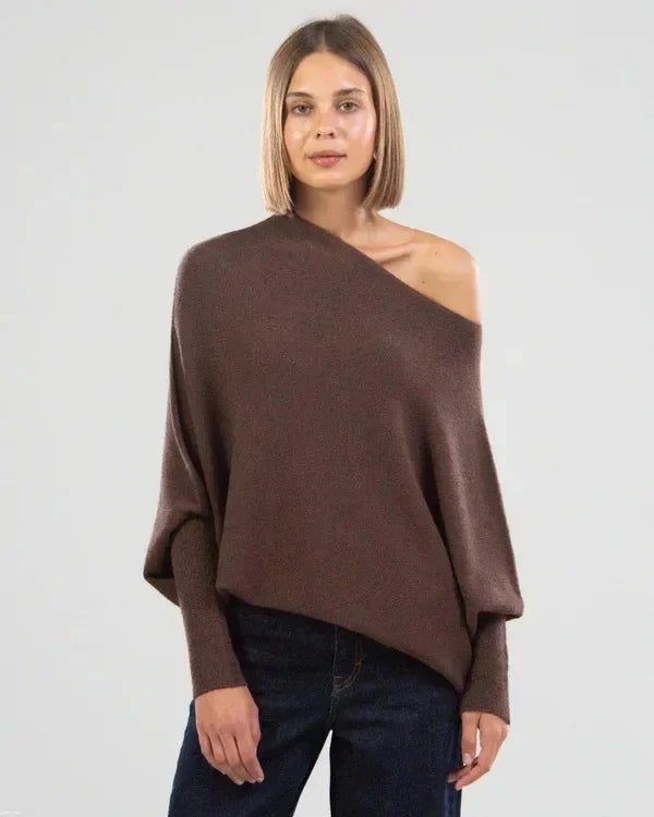 Asymmetric Oversized Women's Sweater - Sophia-Brown-Nora Luxe