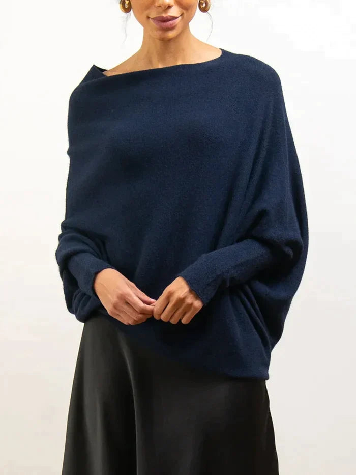 Asymmetric Oversized Women's Sweater - Sophia-Dark blue-Nora Luxe