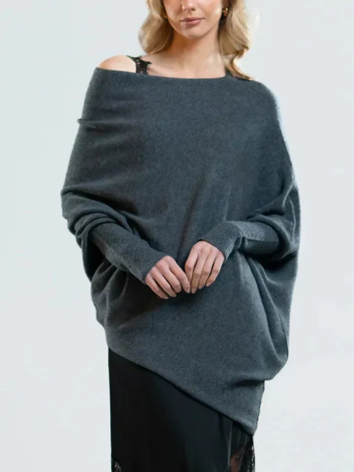 Asymmetric Oversized Women's Sweater - Sophia-Dark gray-Nora Luxe