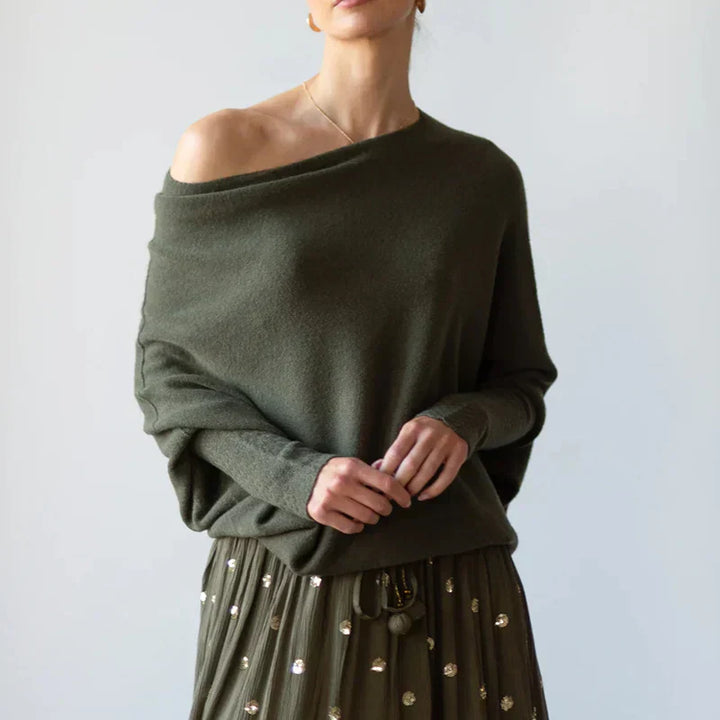 Asymmetric Oversized Women's Sweater - Sophia-Dark green-Nora Luxe