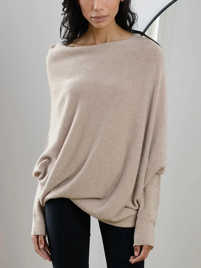 Asymmetric Oversized Women's Sweater - Sophia-Light brown-Nora Luxe
