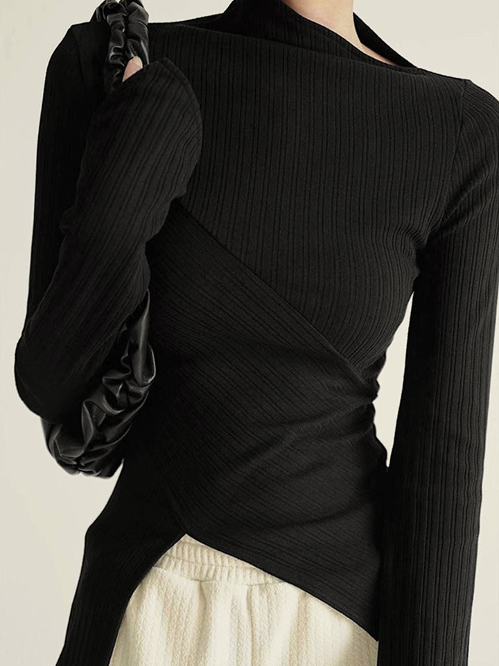 Asymmetrical Jumper with Cut for Ladies - Amelia-Black-XS-Nora Luxe