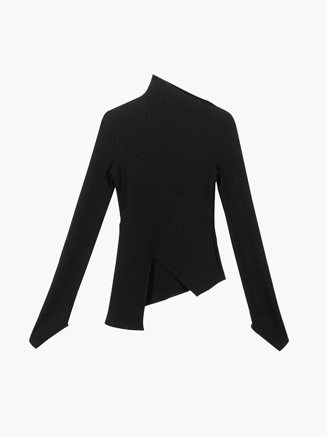 Asymmetrical Jumper with Cut for Ladies - Amelia-Black-XS-Nora Luxe