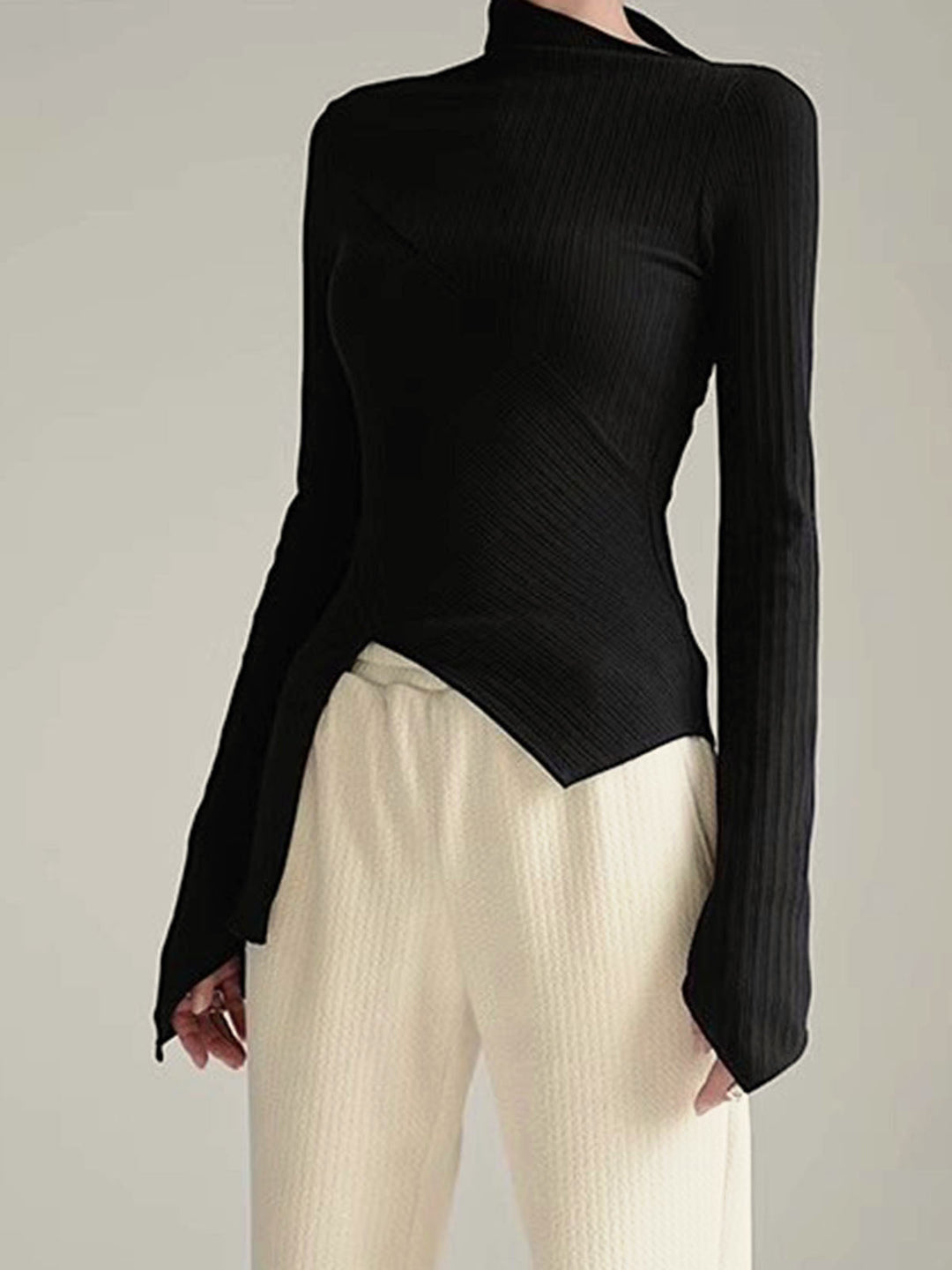 Asymmetrical Jumper with Cut for Ladies - Amelia-Black-XS-Nora Luxe